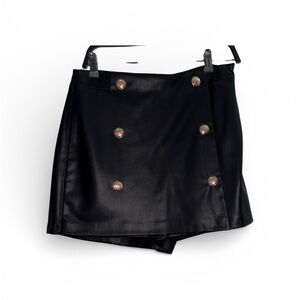 Zara Black Faux Leather Mini Skort with Gold Accents